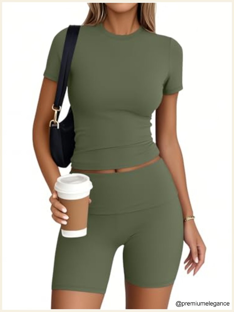 2 Piece Workout Short Set Athletic Gym Yoga Lounge Crop Top